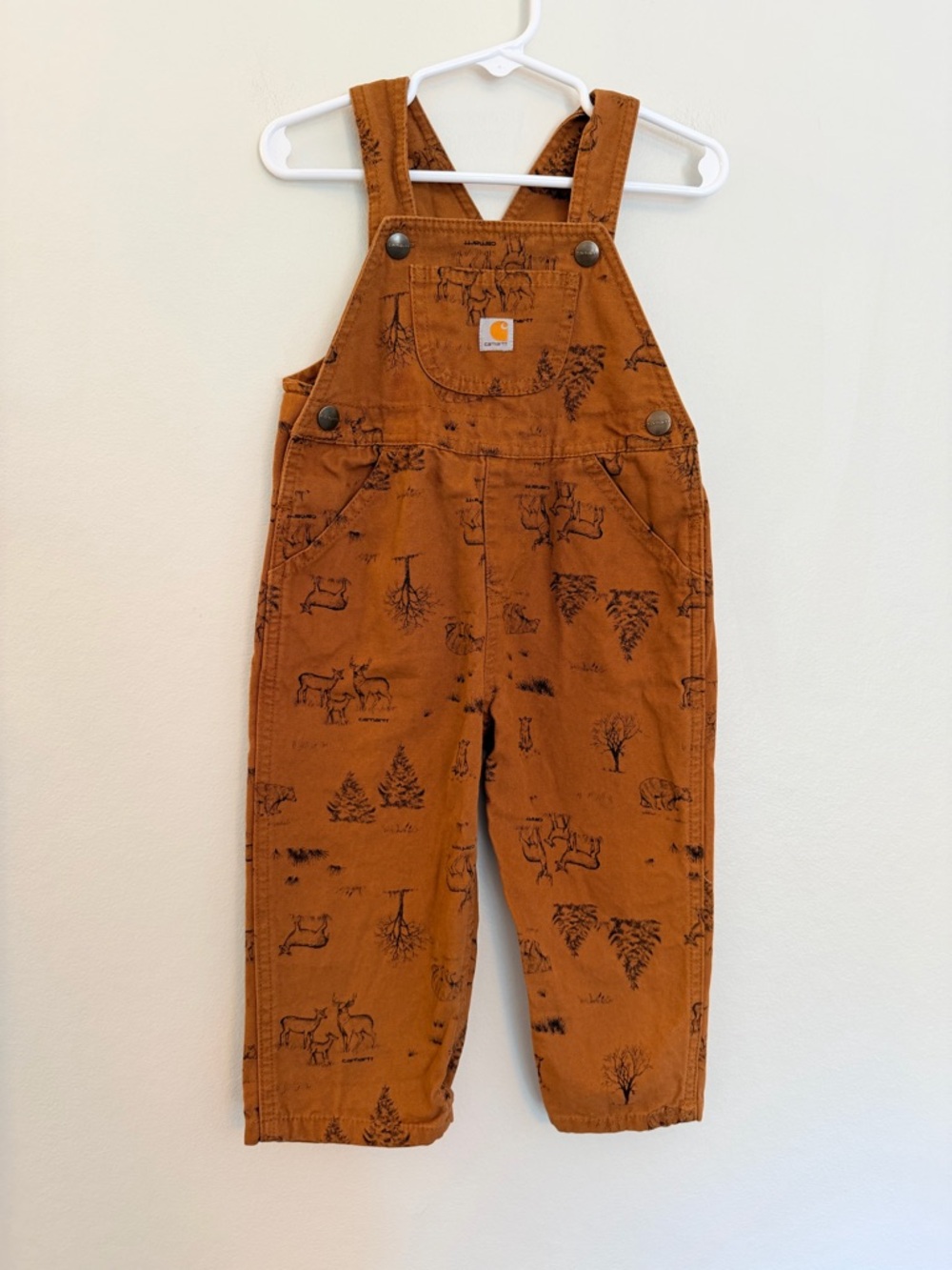 Carhartt Toddler Brown Woodland Print Overalls 2T